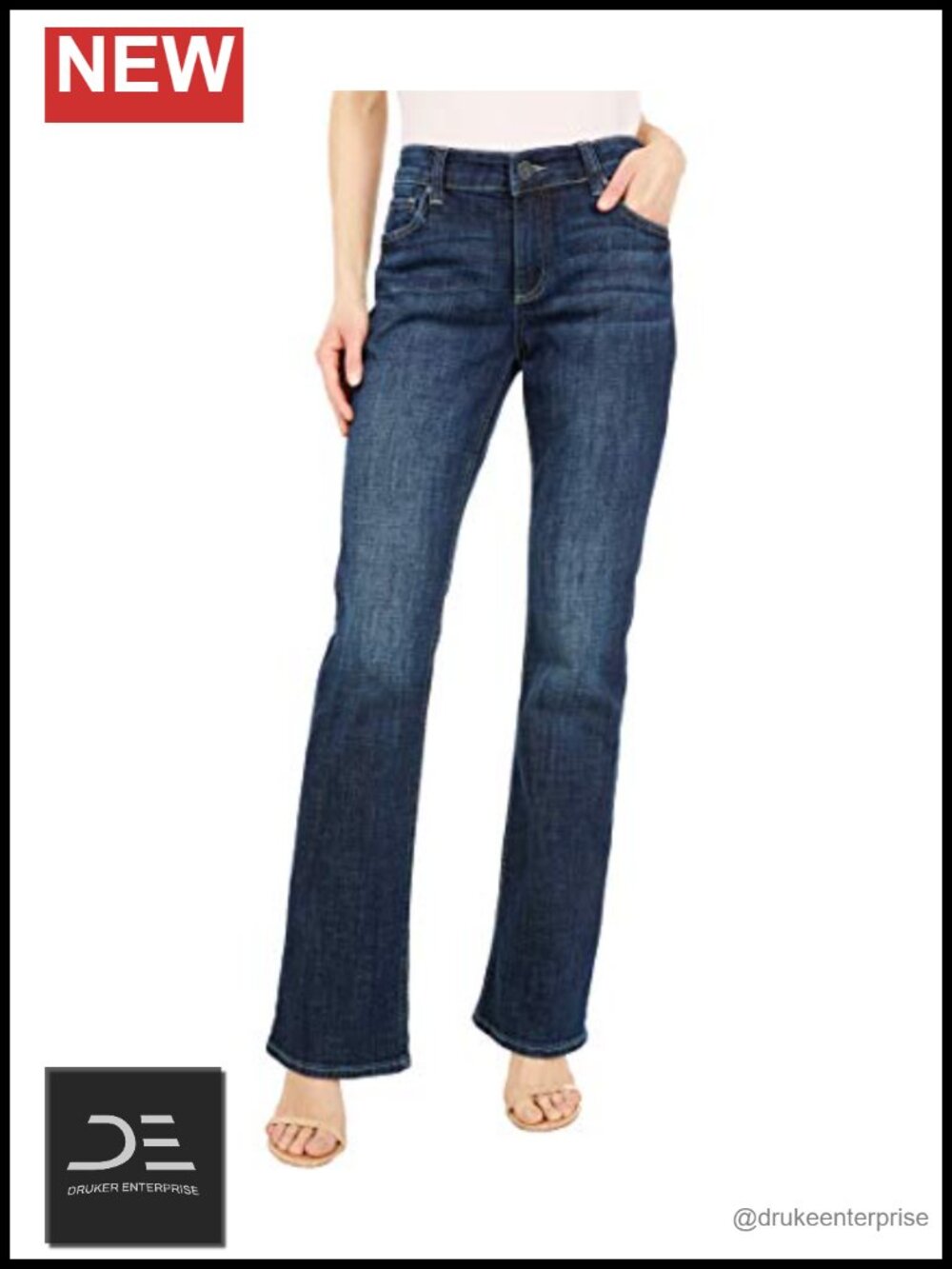 High Rise Bootcut Jeans with Whiskering and Contrast Topstitching